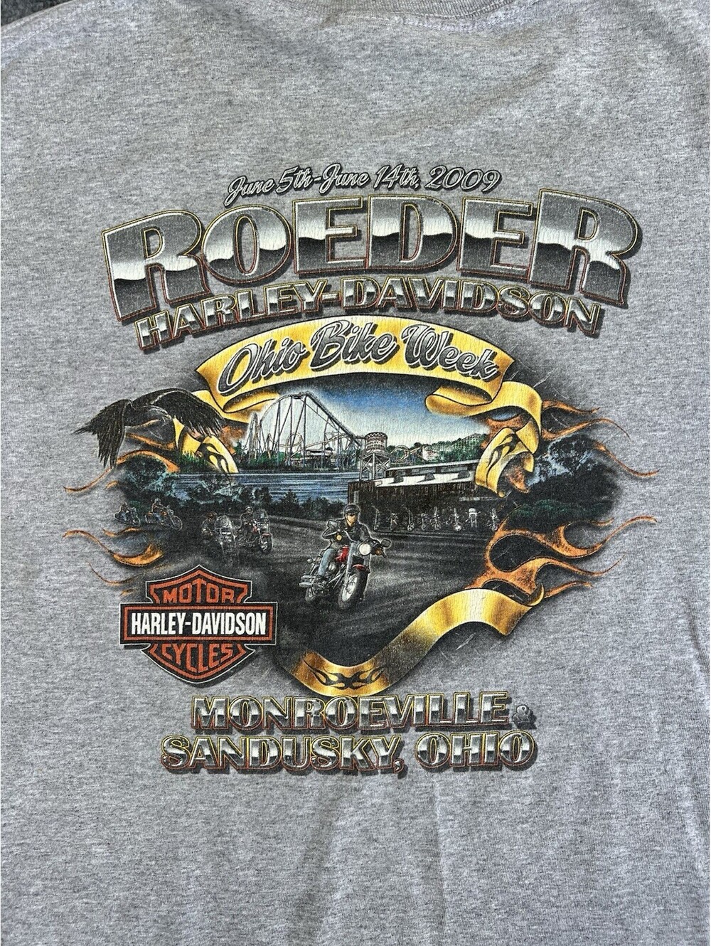 Harley Davidson Shirt L Roller Coaster Bike Week 09 Roeder Sandusky Oh Made USA